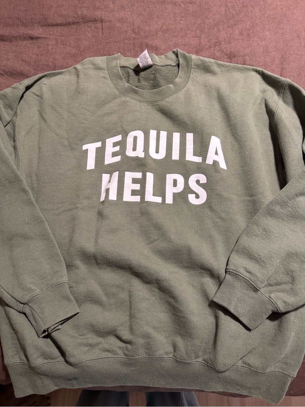 Olive Green 'Tequila Helps' Crewneck Sweatshirt